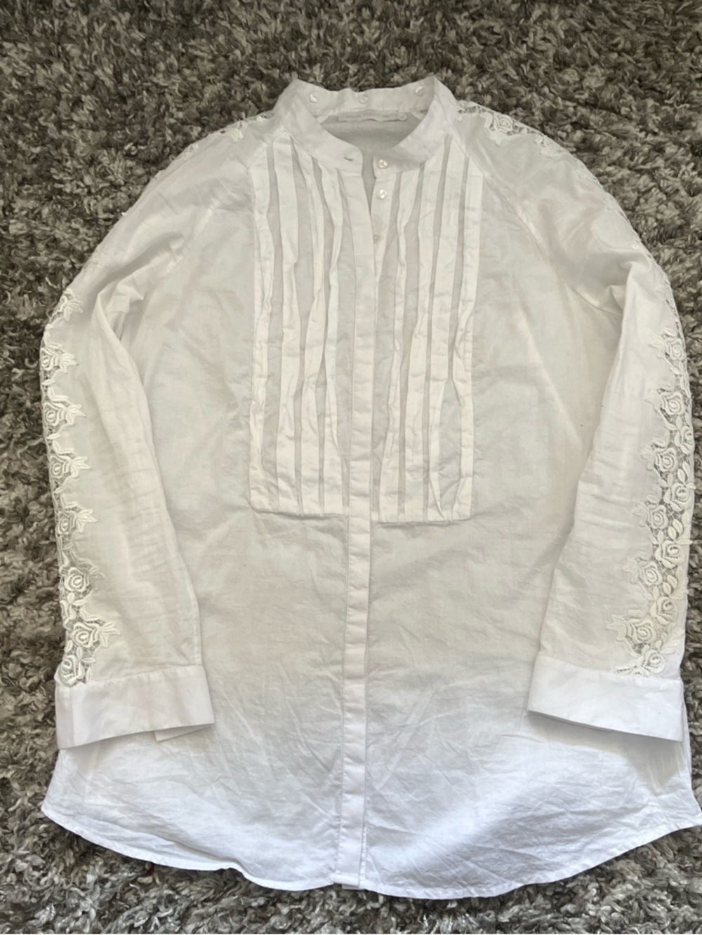 Anne Fontaine White Embroidered Long-Sleeve Button-Down Shirt